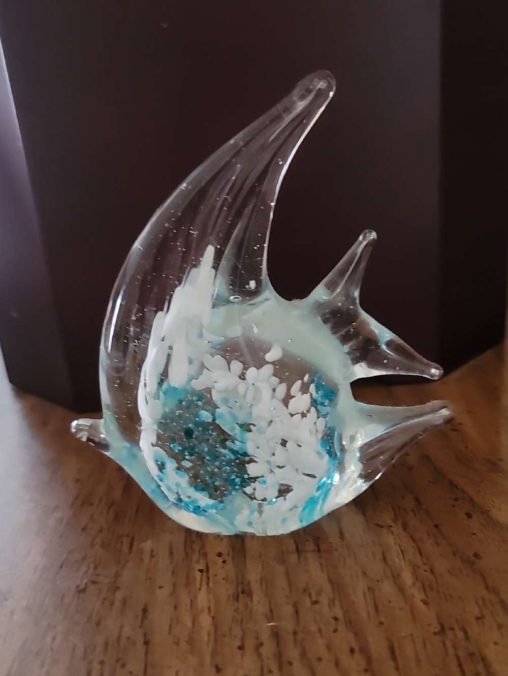 Handblown Glass Fish Sculpture in Aqua and White